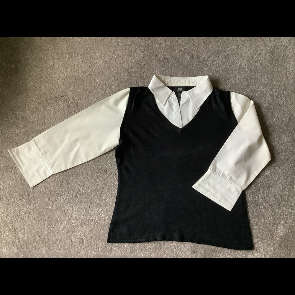 Sweater vest/shirt combination with 3/4 sleeves